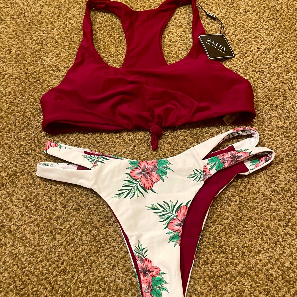 Maroon floral bikini